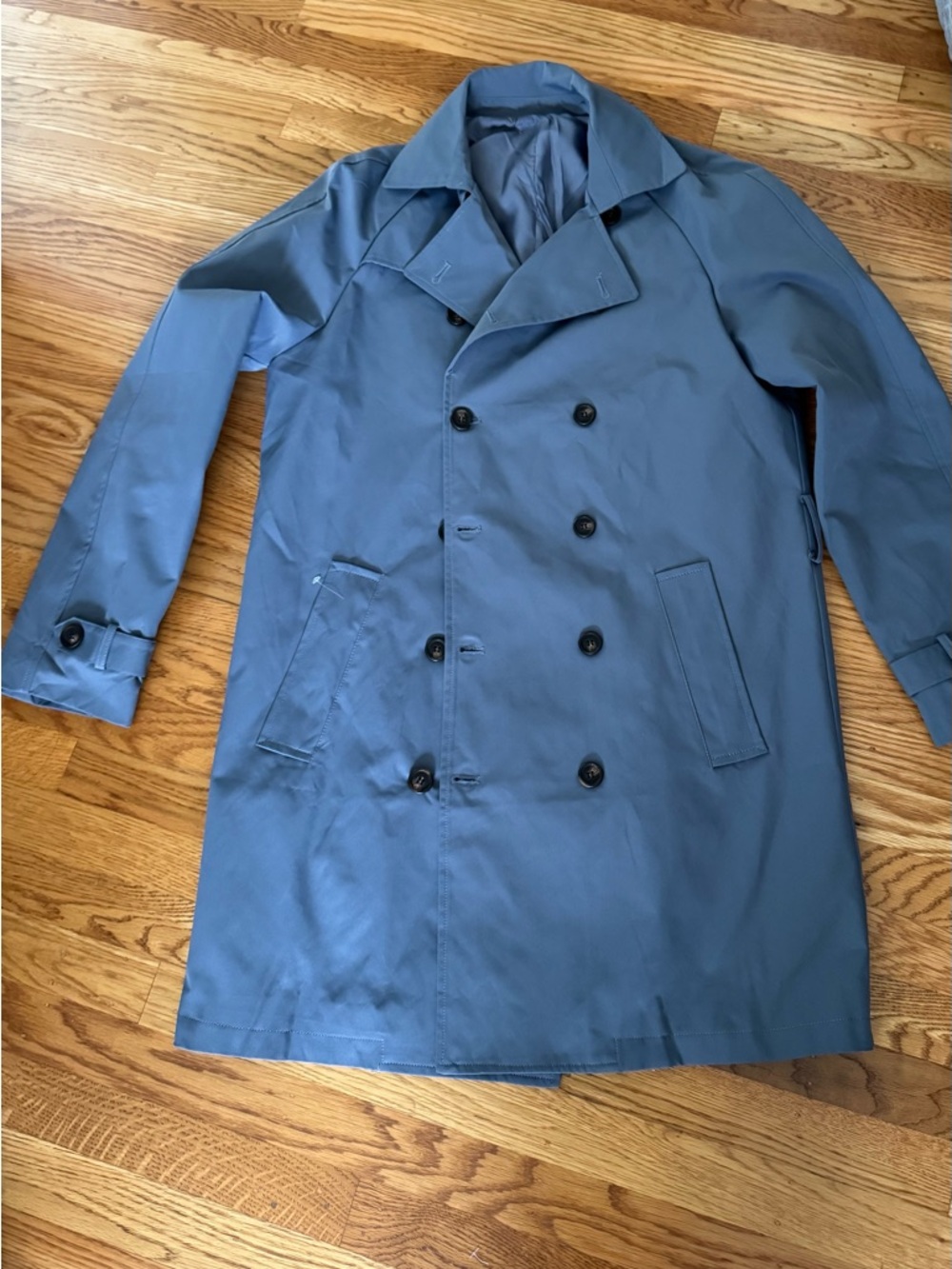 Women's Double-Breasted Trench Coat - Blue/Gray